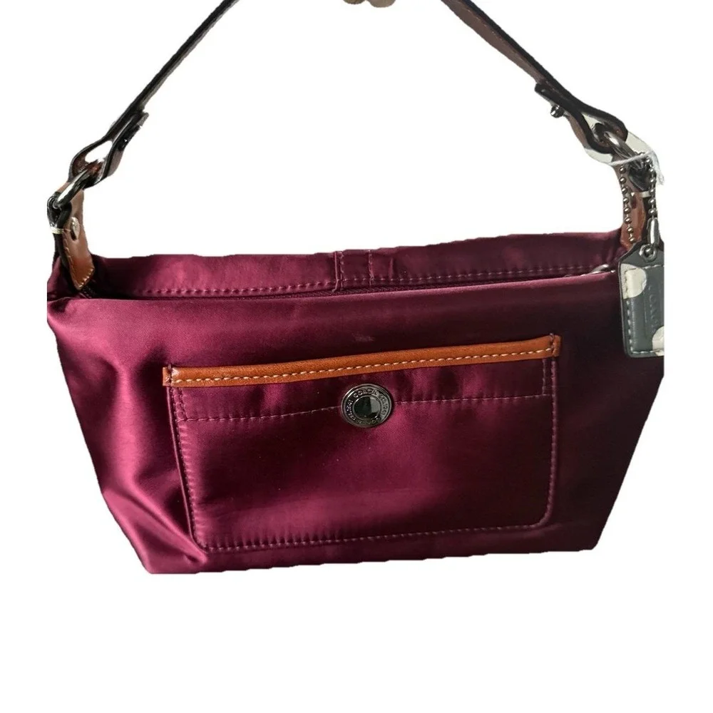 Coach chelsea mini Tote Purse Nylon Maroon with Brown 10x5